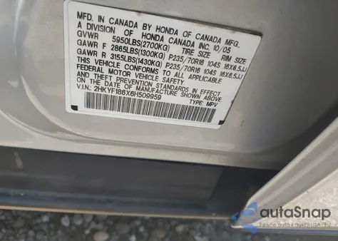 2006 Honda Pilot Ex-L z USA, uszkodzony, nr VIN 2HKYF186X6H509959